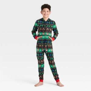 Cat & Jack Boys' Christmas Gamer Fair Isle Union Suit Fleece Hooded Pajamas